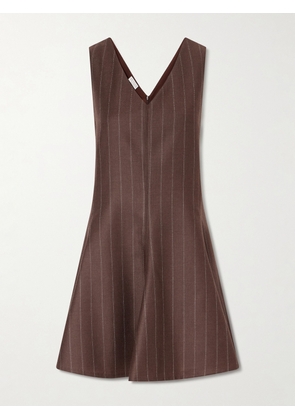 Brunello Cucinelli - Striped Wool Woven Mini Dress - Brown - xx small,x small,small,medium,large
