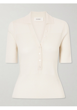 LISA YANG - Malie Ribbed-knit Cashmere Polo Sweater - Neutrals - 0,1,2