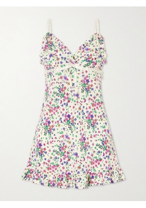 Gucci - Floral-print Lace-trimmed Silk-crepe Mini Dress - Multi - IT40,IT42,IT44,IT46