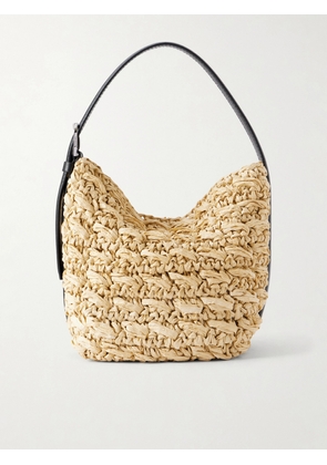 TOTEME - Belted Small Leather-trimmed Raffia Shoulder Bag - Neutrals - One size