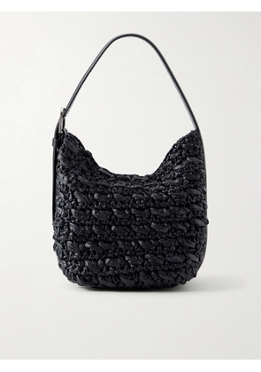 TOTEME - Belted Small Leather-trimmed Raffia Shoulder Bag - Black - One size
