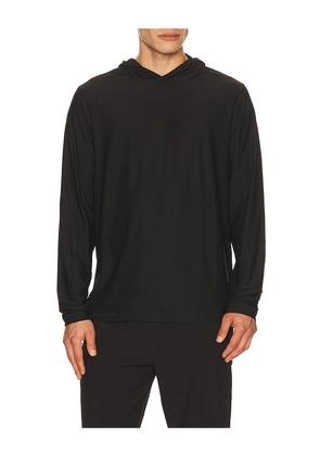 Vuori Strato Tech Hoodie in Black. Size S. Also in M, L, XL/1X, XXL/2X.