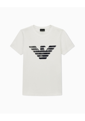 T-shirt in stretch cotton jersey with a textured eagle logo