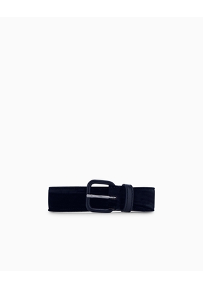Tongue belt in viscose blend velvet with leather details