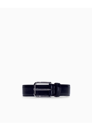 Tongue belt in brushed split leather with transfer coating