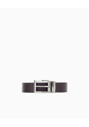 Smooth leather tongue belt with a rectangular metal buckle