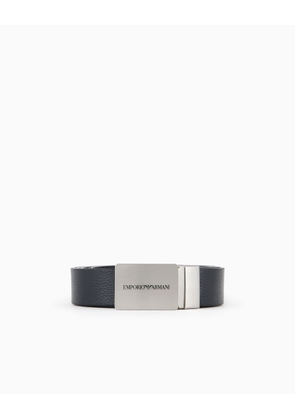 Reversible leather belt with logo buckle