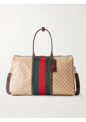 Gucci - Webbing and Leather-Trimmed Monogrammed Canvas Tote Bag - Men - Neutrals