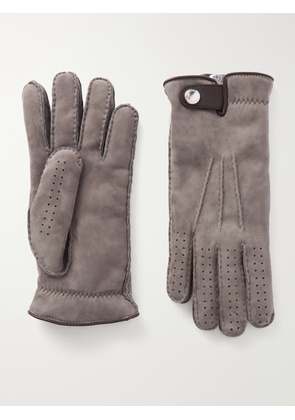 Brunello Cucinelli - Leather-Trimmed Suede Gloves - Men - Gray - S