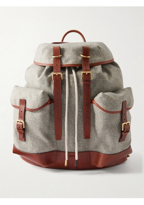 Brunello Cucinelli - Leather-Trimmed Flannel Backpack - Men - Green