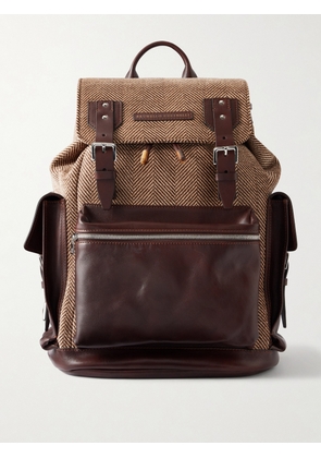 Brunello Cucinelli - Leather-Trimmed Herringbone Canvas Backpack - Men - Brown