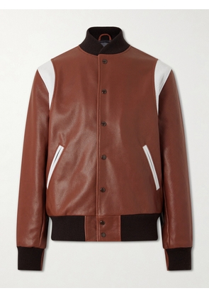 Golden Bear - Perforated Fabric Trimmed Leather Jacket - Men - Brown - S