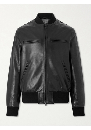 Golden Bear - The Ridgewood Knit Trimmed Leather Bomber Jacket - Men - Black - S
