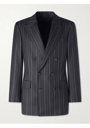 TOM FORD - Atticus Slim-Fit Double-Breasted Striped Wool-Twill Suit Jacket - Men - Black - IT 46