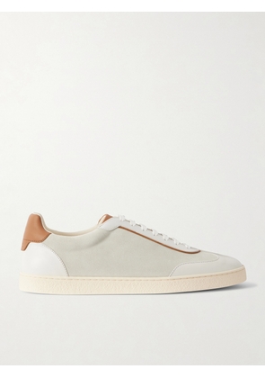 Brunello Cucinelli - Coda di Rondine Leather-Trimmed Waxed-Suede Sneakers - Men - Natural - EU 40
