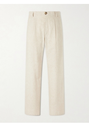Oliver Spencer - Morton Straight-Leg Pleated Cotton and Linen-Blend Trousers - Men - Neutrals - UK/US 28