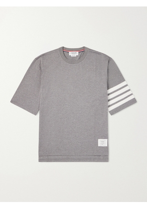 Thom Browne - Logo-Appliquéd Striped Cotton-Jersey T-Shirt - Men - Gray - 0