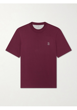 Brunello Cucinelli - Logo-Print Cotton-Jersey T-Shirt - Men - Burgundy - S