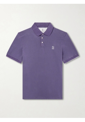 Brunello Cucinelli - Logo-Embroidered Cotton-Piqué Polo Shirt - Men - Purple - S