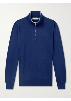 Brunello Cucinelli - Cotton and Cashmere-Blend Half-Zip Sweater - Men - Blue - IT 46