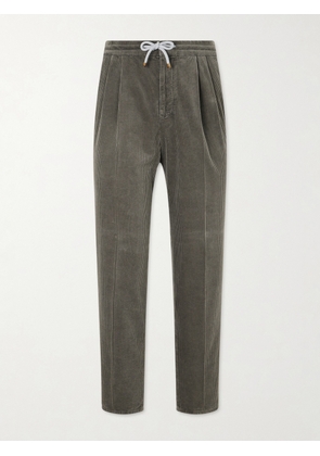 Brunello Cucinelli - Straight-Leg Cotton-Corduroy Drawstring Trousers - Men - Gray - IT 44