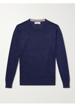 Brunello Cucinelli - Cashmere, Silk and Linen-Blend Sweater - Men - Blue - IT 46