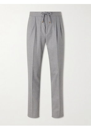 Brunello Cucinelli - Tapered Pleated Virgin Wool-Flannel Drawstring Trousers - Men - Gray - IT 44