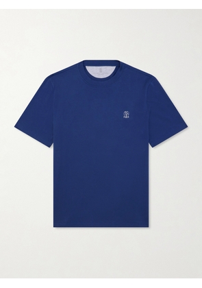 Brunello Cucinelli - Layered Logo-Print Cotton-Jersey T-Shirt - Men - Blue - S