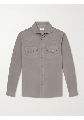 Brunello Cucinelli - Cutaway-Collar Cotton-Corduroy Western Shirt - Men - Gray - S