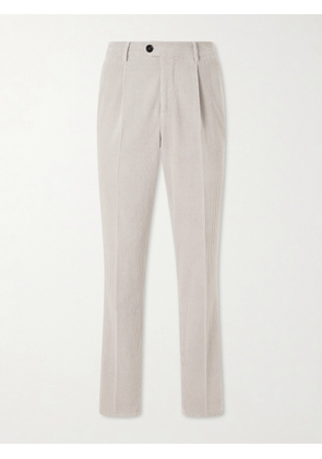 Brunello Cucinelli - Tapered Pleated Cotton-Corduroy Trousers - Men - Neutrals - IT 46