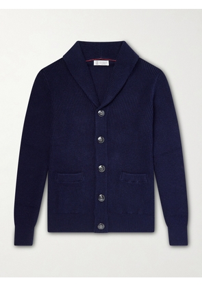Brunello Cucinelli - Shawl-Collar Ribbed Cotton Cardigan - Men - Blue - IT 46