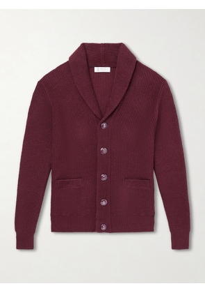 Brunello Cucinelli - Shawl-Collar Ribbed Cotton Cardigan - Men - Burgundy - IT 46