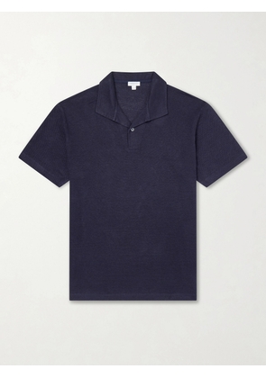 Sunspel - Linen-Piqué Polo Shirt - Men - Blue - S