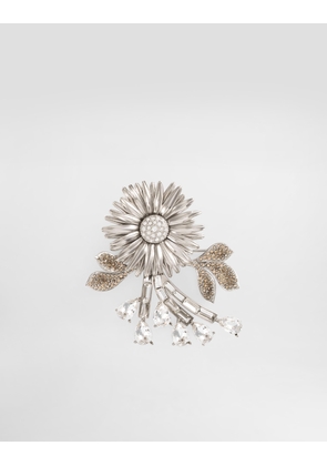 Dolce & Gabbana Flower Brooch With Rhinestones - Man Bijoux Silver Metal Pz