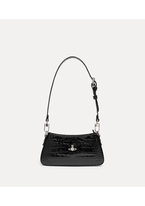 Vivienne Westwood Tasha Shoulder Phone Bag Emboss Croc Leather Black