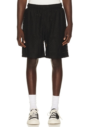 Honor The Gift Pointelle Crochet Drawcord 7 Short in Black - Black. Size XL/1X (also in S, M, L, XXL/2X).