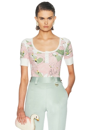 Chloe Swan Printed Top in Iconic Milk - Pink. Size XS (also in S, M, L).