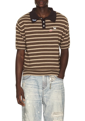 Carne Bollente Pin-Up Patrol Polo in Stripe - Brown. Size L (also in S, M, XL/1X).