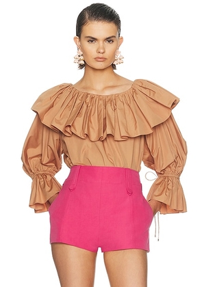 Chloe Ruffled Blouse in Reef Shell - Peach. Size 36 (also in 34, 38, 40).