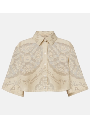 Valentino Floral cropped cotton-blend shirt