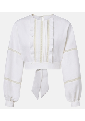 Valentino Lace-trimmed open-back linen blouse
