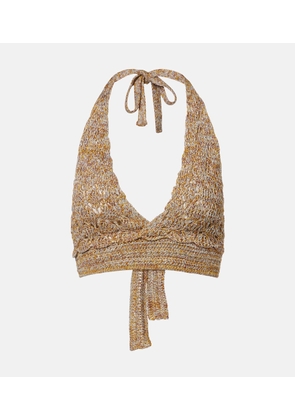 Valentino Open-knit linen-blend lame crop top