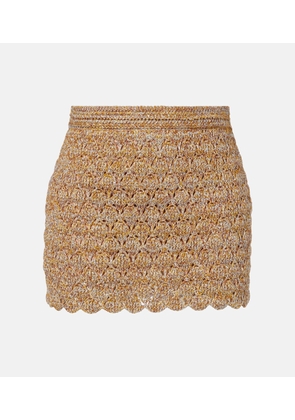Valentino Open-knit linen-blend lame miniskirt