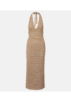Valentino Open-knit linen-blend lame midi dress