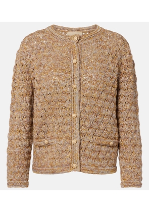Valentino Open-knit linen-blend lame cardigan