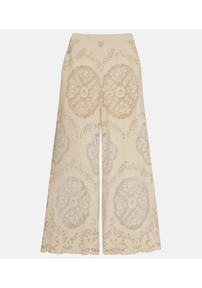 Valentino Embroidered cotton-blend wide-leg pants