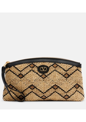 Valentino Garavani VLogo Small leather-trimmed raffia pouch