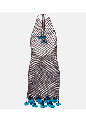 Alaia Floral-applique open-knit cotton minidress