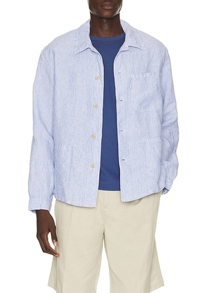 Polo Ralph Lauren Slubby Linen Striped Chore Overshirt in Cabana Blue White - Blue. Size XL/1X (also in S, M, L, XXL/2X).