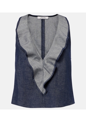 Dorothee Schumacher Fluid Denim ruffled crop top